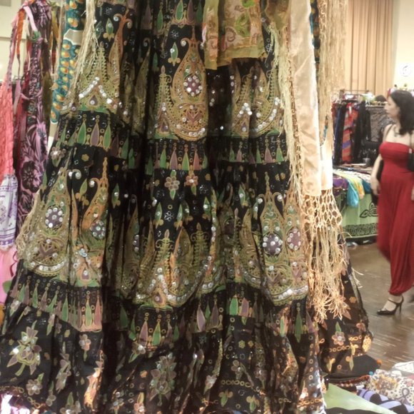 Black Green and Gold Embellished Bohemian DeLuxe Goddess Tribal BellyDance Skirt